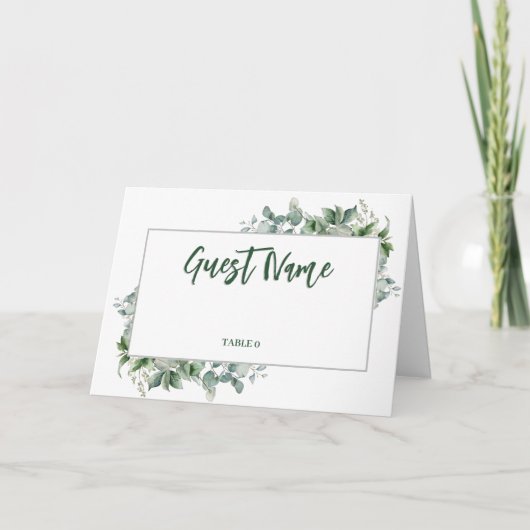 Watercolor Eucalyptus Border Table Place Card カード (正面)