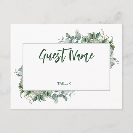 Watercolor Eucalyptus Border Table Place Card ポストカード (正面)