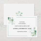 Watercolor Eucalyptus Botanical Greenery Wedding セーブザデート (正面/裏面)