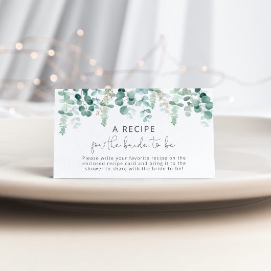 Watercolor eucalyptus Bridal Shower Recipe Card エンクロージャーカード
