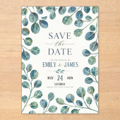 Watercolor Eucalyptus Elegant Greenery Botanical アクリル招待状 (正面)
