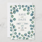 Watercolor Eucalyptus Elegant Greenery Botanical セーブザデート (正面)