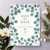 Watercolor Eucalyptus Elegant Greenery Botanical セーブザデート