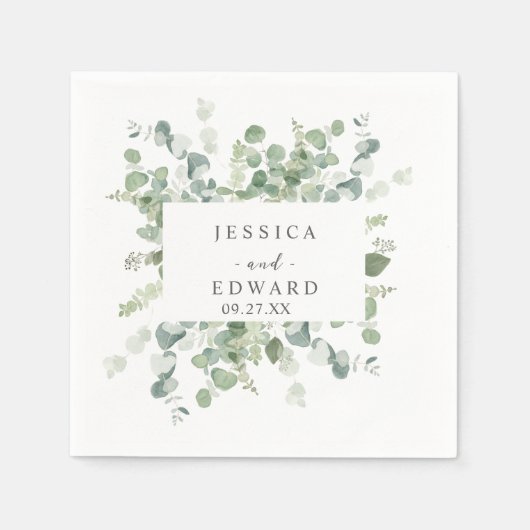 watercolor eucalyptus frame スタンダードカクテルナプキン (正面)