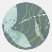 Watercolor Eucalyptus, Gold Waves | Modern Wedding ラウンドシール (正面)