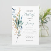 Watercolor Eucalyptus Green Gold Wedding 招待状 (スタンド正面)