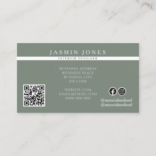 Watercolor Eucalyptus Green Interior Designer 名刺 (裏面)