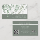 Watercolor Eucalyptus Green Interior Designer 名刺 (正面/裏面)