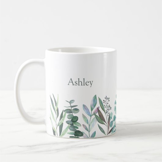 Watercolor Eucalyptus Greenery Coffee Mug コーヒーマグカップ (左)