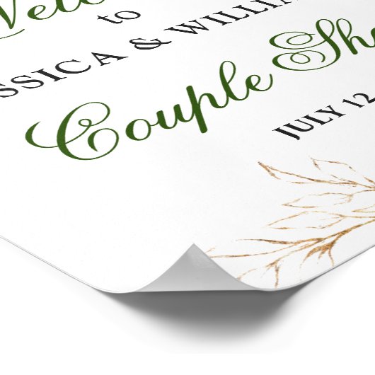 Watercolor Eucalyptus Greenery Couples Shower Sign ポスター (角)