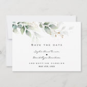 Watercolor Eucalyptus Greenery Gold Wedding  セーブザデート (正面)