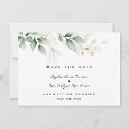 Watercolor Eucalyptus Greenery Gold Wedding  セーブザデート