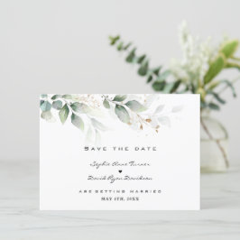 Watercolor Eucalyptus Greenery Gold Wedding セーブザデート