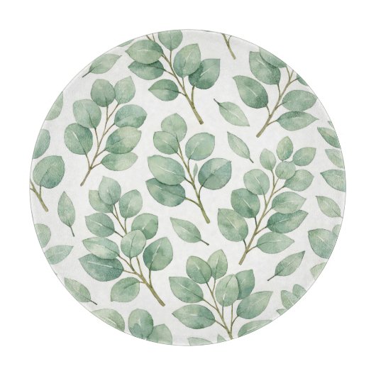 Watercolor Eucalyptus Greenery Pattern カッティングボード (正面)