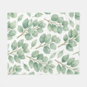 Watercolor Eucalyptus Greenery Pattern フリースブランケット (正面(横))