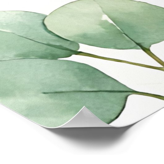 Watercolor Eucalyptus Greenery Pattern ポスター (角)