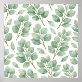 Watercolor Eucalyptus Greenery Pattern ポスター (正面)