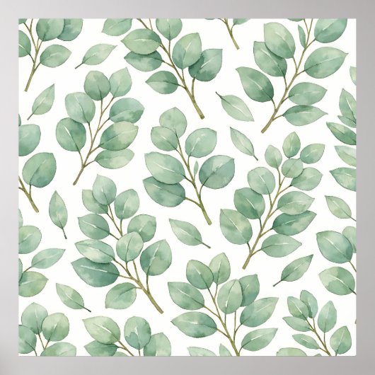 Watercolor Eucalyptus Greenery Pattern ポスター (正面)