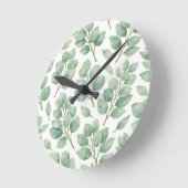 Watercolor Eucalyptus Greenery Pattern ラウンド壁時計 (傾斜)