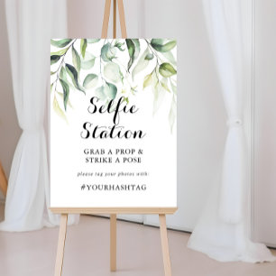 Watercolor Eucalyptus Greenery Selfie Station Sign ポスター