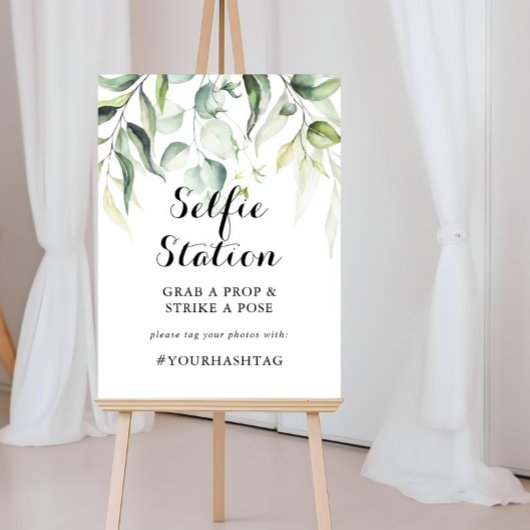 Watercolor Eucalyptus Greenery Selfie Station Sign ポスター