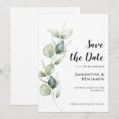 Watercolor Eucalyptus Greenery Wedding セーブザデート (正面/裏面)