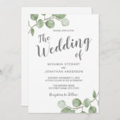 Watercolor Eucalyptus Greenery Wedding 招待状 (正面/裏面)