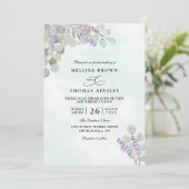Watercolor Eucalyptus Lavender QR Code Wedding 招待状 (スタンド正面)