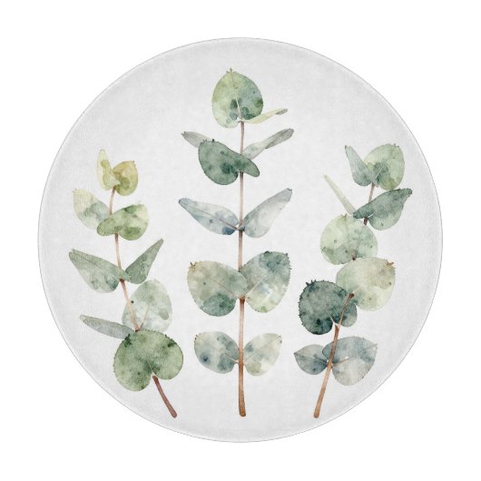 Watercolor Eucalyptus Leaves Botanical カッティングボード (正面)