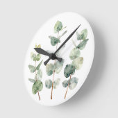 Watercolor Eucalyptus Leaves Botanical ラウンド壁時計 (傾斜)