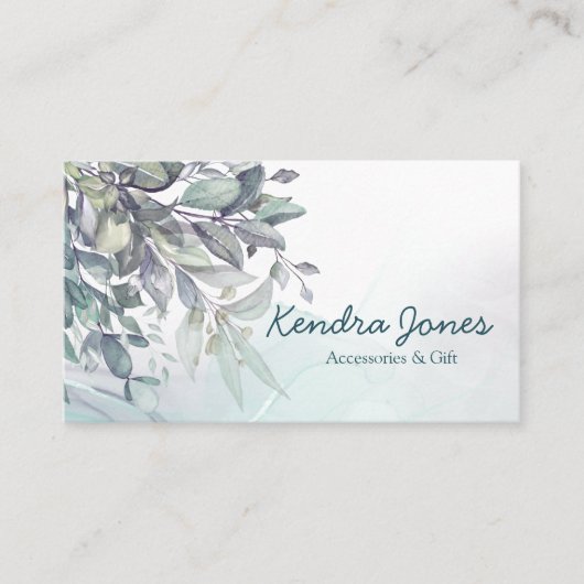 Watercolor Eucalyptus leaves Business Card 名刺 (正面)