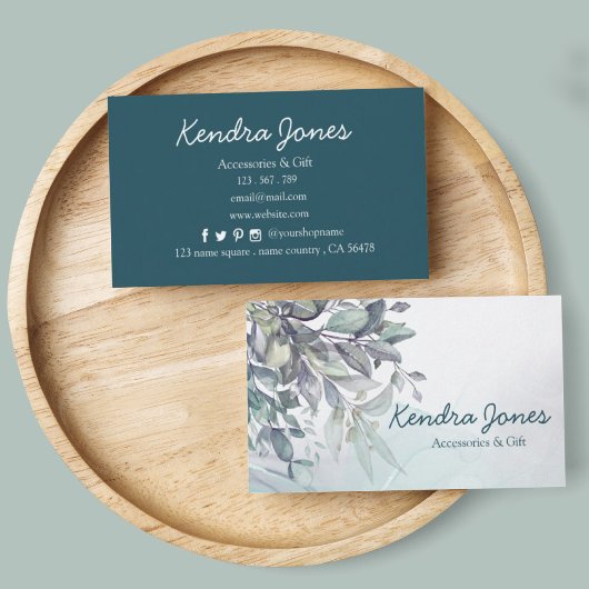 Watercolor Eucalyptus leaves Business Card 名刺