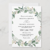 Watercolor Eucalyptus Leaves Chic QR Code Wedding 招待状 (正面)