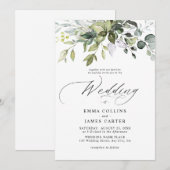 Watercolor Eucalyptus Leaves Greenery Wedding 招待状 (正面/裏面)