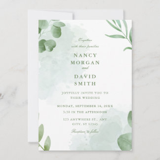 Watercolor Eucalyptus Leaves Greenery Wedding  招待状