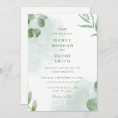 Watercolor Eucalyptus Leaves Greenery Wedding  招待状 (正面/裏面)