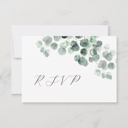 Watercolor Eucalyptus Leaves Wedding 出欠カード (裏面)