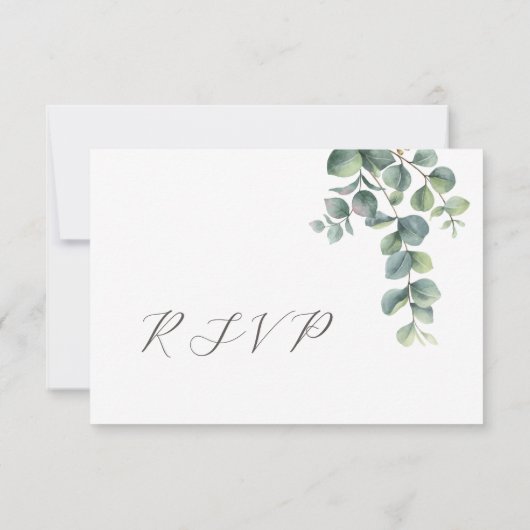 Watercolor Eucalyptus Leaves Wedding 出欠カード (裏面)