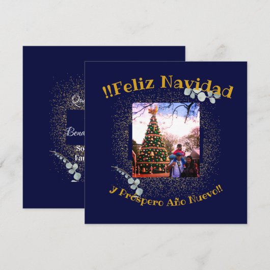 Watercolor Eucalyptus Modern Feliz Navidad (正面/裏面)