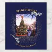 Watercolor Eucalyptus Modern Feliz Navidad ワインラベル (シングルラベル)