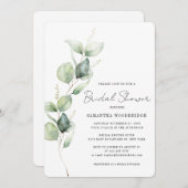 Watercolor Eucalyptus Modern Script Bridal Shower 招待状 (正面/裏面)