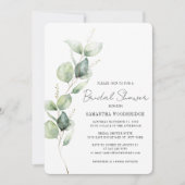 Watercolor Eucalyptus Modern Script Bridal Shower 招待状 (正面)