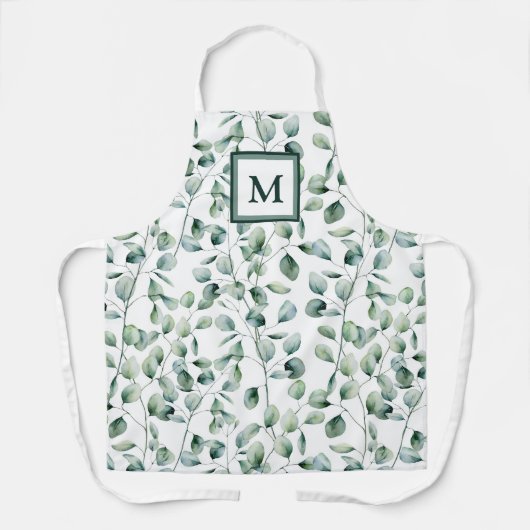 Watercolor Eucalyptus Pattern エプロン (正面)