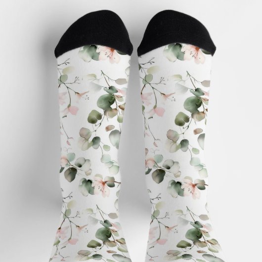 Watercolor Eucalyptus Pattern ソックス (上部)