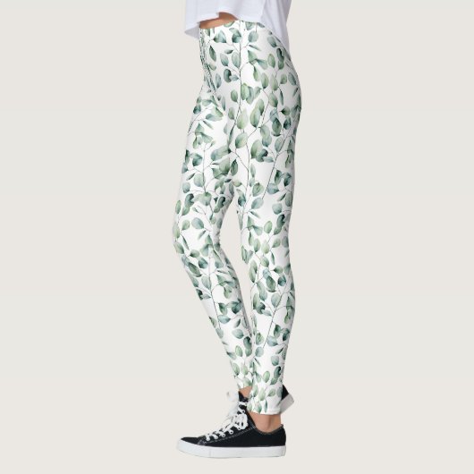 Watercolor Eucalyptus Pattern レギンス (左)