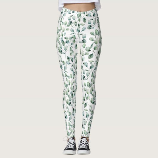 Watercolor Eucalyptus Pattern レギンス (正面)