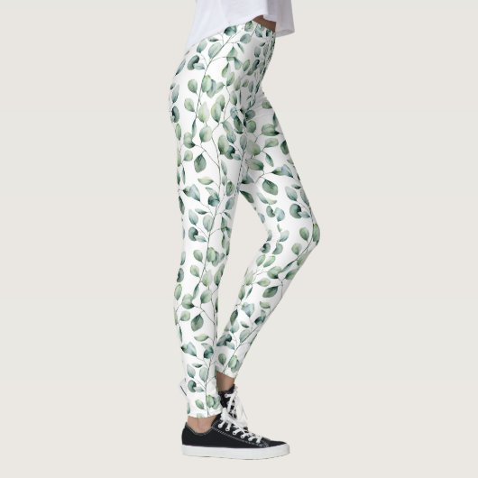 Watercolor Eucalyptus Pattern レギンス (右)