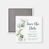 Watercolor Eucalyptus Script Wedding Save the Date マグネット (正面/裏面)