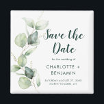 Watercolor Eucalyptus Script Wedding Save the Date マグネット<br><div class="desc">Cute Botanical Watercolor Eucalyptus Wedding save the date magnet that makes a perfect keepsake for your guests and will be cherished for years. Easily replace the names, announcement, date, and venue to create a one-of-a-kind save the date announcement</div>
