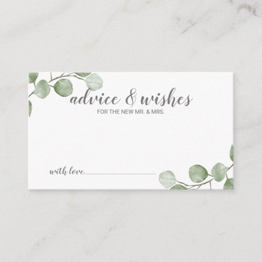 Watercolor Eucalyptus Wedding Advice and Wishes アドバイスカード (正面)